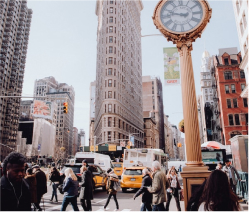 Flatiron building with busy square visible